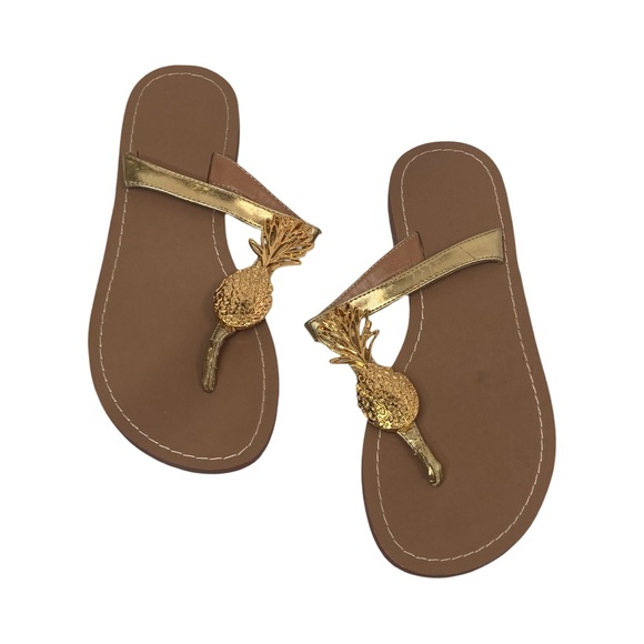 Lilly Pulitzer For Target Gold Pineapple Flip Flop Sandals Size 7 - Picture 3 of 9
